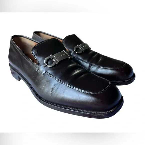 Salvatore Ferragamo Leather Moccasin Loafer Gancini Ornament Dress Shoes Size 10